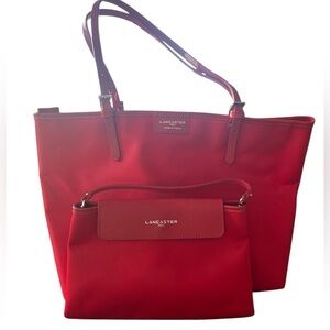 Lancaster Paris made in France large red nylon tote and Clutch Set almost new